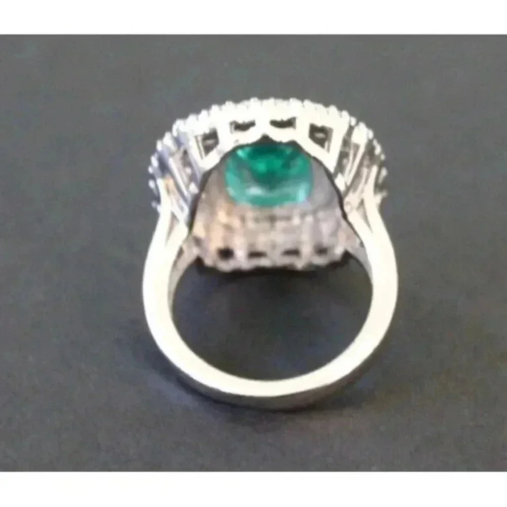 Vintage Art Nouveau Gaudy Victorian Cocktail Silver Green Gemstone Ring Sz 7.5